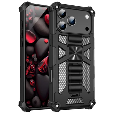 For iPhone 17 Pro Max Phone Case Kickstand Drop Protection PC + TPU Back Cover - Black