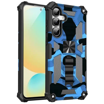 For Samsung Galaxy S25 FE Case Kickstand PC + TPU Camouflage Military Grade Phone Cover - Camouflage Blue