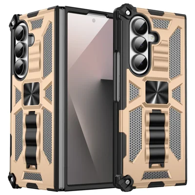 For Samsung Galaxy Z Fold6 5G Phone Case Kickstand Drop Protection PC + TPU Back Cover - Gold