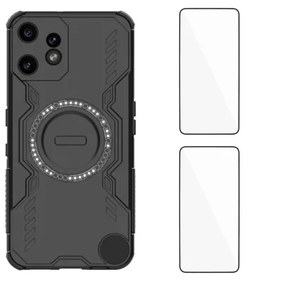 WANLONFENG For Nothing CMF Phone 2 Pro Magnetic Case  DJ Series PC TPU Phone Cover with 2Pcs Tempered Glass Film - Black