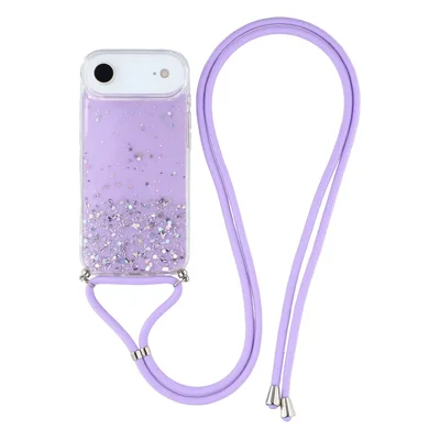For iPhone Air Case Cute Bling TPU Epoxy Phone Cover with Lanyard - Purple