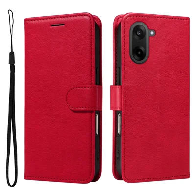For OnePlus Nord CE5 5G / OnePlus Ace 5 Racing 5G Leather Wallet Case with Strap Solid Color Phone Stand Cover - Red