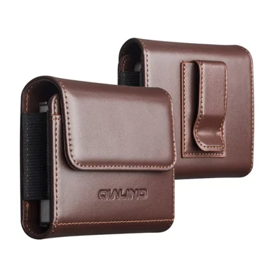 QIALINO For Universal  Flip Phones Leather Waist Pack Multi-Functional Belt Pouch Phone Storage Bag - Brown