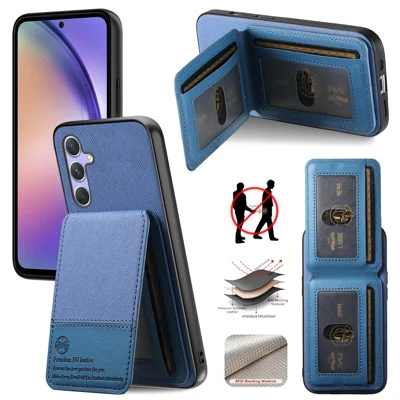 For Samsung Galaxy A18 5G / A18 4G / A17 5G / A17 4G Case Cloth Texture Leather + PC + TPU RFID Blocking Phone Cover with Card Holder - Blue