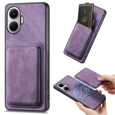 For Xiaomi Redmi Turbo 4 Pro 5G Magnetic Case Leather Back Cover with Detachable Card Holder - Purple