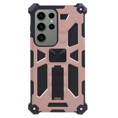For Samsung Galaxy S25 Ultra Phone Case Kickstand Drop Protection PC + TPU Back Cover - Rose Gold
