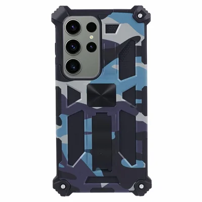 For Samsung Galaxy S25 Ultra Case Kickstand PC + TPU Camouflage Military Grade Phone Cover - Navy Blue