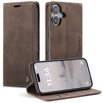 CASEME For iPhone 17 Wallet Case 013 Series PU Leather Phone Cover Stand - Coffee