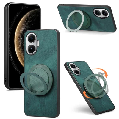 For Xiaomi Redmi Turbo 4 Pro 5G Phone Case with Rotating Kickstand Stress Relief Retro Leather Back Cover - Green