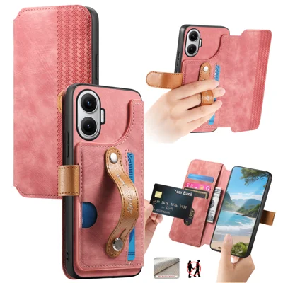 For Xiaomi Redmi Turbo 4 Pro 5G Case Wallet Retro Leather Phone Cover with Wristband Kickstand - Pink