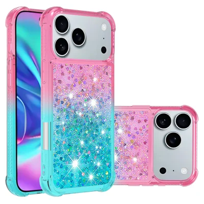 For iPhone 18 Pro / 17 Pro TPU Case Gradient Quicksand Phone Back Cover - Pink+Sky Blue