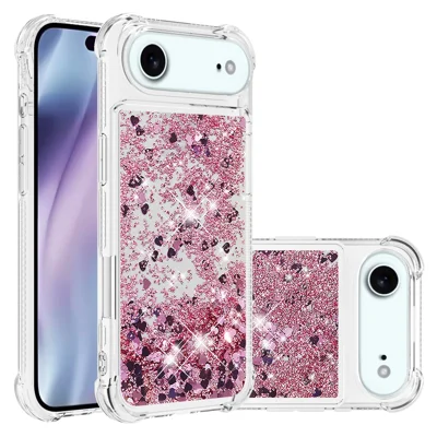 For iPhone Air TPU Case Glitter Quicksand Shockproof Phone Back Cover - Rose Gold / Hearts