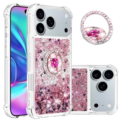 TPU-hoesje voor iPhone 17 Pro Max met standaard Quicksand beschermhoes - Roze goud / Hartjes