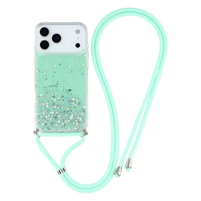 For iPhone 17 Pro Case Cute Bling TPU Epoxy Phone Cover with Lanyard - Green