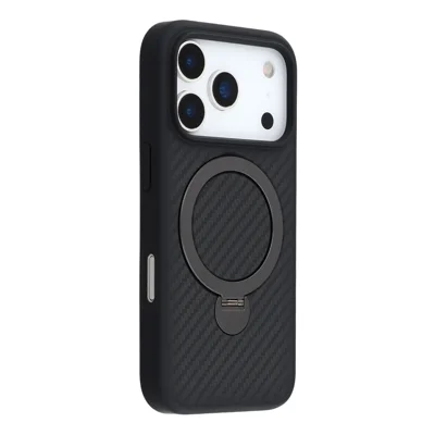 Til iPhone 17 Pro Max Case Kompatibel med MagSafe Stand TPU + PC Telefonbeskyttelse med Kulfiberstruktur