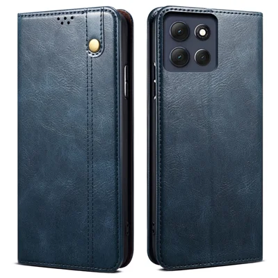 For Motorola Moto G56 5G Case Crazy Horse Texture Waxy Leather Wallet Stand Phone Cover - Blue