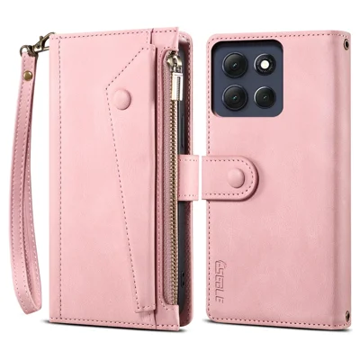 ESEBLE Star Series For Motorola Moto G56 5G Case Zipper Wallet Leather Stand Phone Cover - Rose Gold