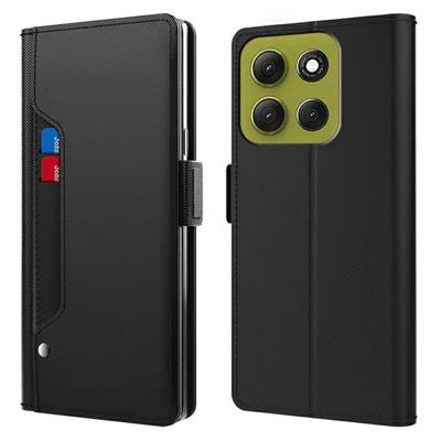 For Motorola Moto G86 5G Case Stand PU Leather Phone Cover Card Holder Mirror - Black