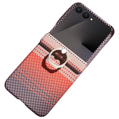 Til Samsung Galaxy Z Flip7 5G telefonbeskytter med ringeholder og støttefod i polycarbonat med skærmværn i tempersglas - Pink