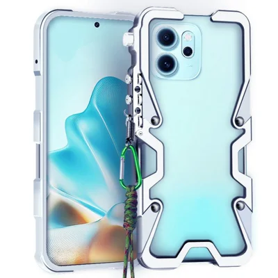 For Oppo Reno14 F 5G Bumper Case Aluminium Alloy Metal Phone Shell Cover with Strap - Silver