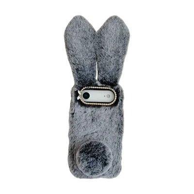 For iPhone Air Case Plush Cute Bunny Winter Fluffy TPU Phone Cover - Dark Grey