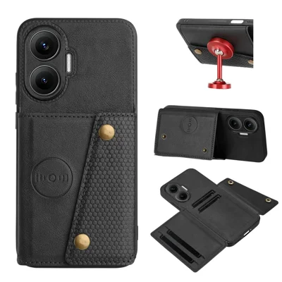 For Xiaomi Redmi Turbo 4 Pro 5G / Poco F7 5G Case with Card Slots Kickstand Leather + TPU Phone Cover - Black