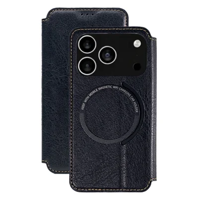 Til iPhone 17 Pro Max Case Kompatibel med MagSafe Wallet Stand Læder Flip Telefonbeskyttelse - Sort