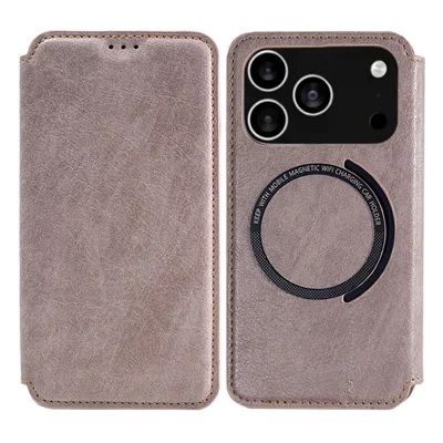 For iPhone 17 Pro Case Compatible with MagSafe Wallet Stand Leather Flip Phone Cover - Purple