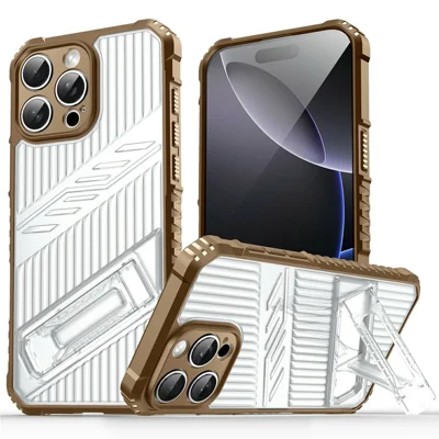 Bulk Purchasing For iPhone 14 Pro Max Case Kickstand PC + TPU Military Grade Anti-drop Phone Cover - Desert Gold