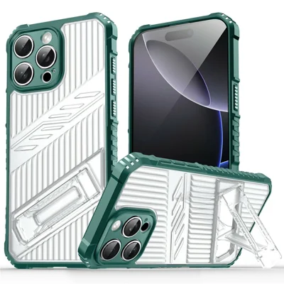 Bulk Purchasing For iPhone 13 Pro Case Kickstand PC + TPU Military Grade Anti-drop Phone Cover - Green