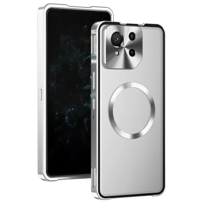 Fodral till Asus ROG Phone 9 Pro 5G / Phone 9 5G Kompatibel med MagSafe Hård PC Metallram Dimtomt Telefonbakomslag - Silver