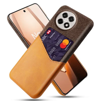 Phone Case for OnePlus 13R 5G / Ace 5 5G / Ace 5 Pro 5G PU Leather Cloth Texture Hard PC Phone Cover with Card Holder - Orange