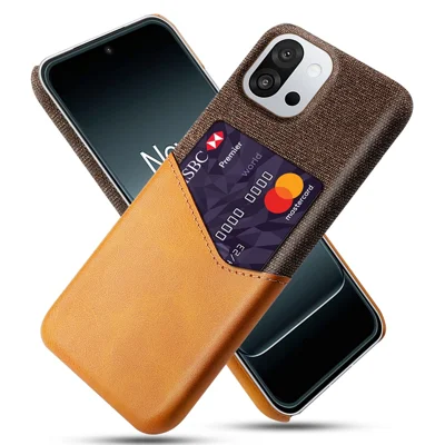 For OnePlus 13T 5G Case PU Leather Cloth Texture Hard PC Phone Cover with Card Holder - Orange