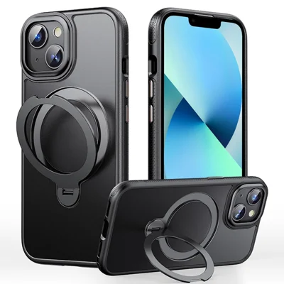 For iPhone 13 Case Compatible with MagSafe Drop Proof TPU PC Kickstand Phone Cover - Black