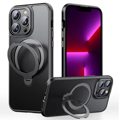 Voor iPhone 13 Pro Max hoesje compatibel met MagSafe, valbestendig TPU PC hoesje met standaard - Zwart