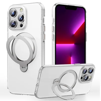 For iPhone 13 Pro Max Case Compatible with MagSafe Drop Proof TPU PC Kickstand Phone Cover - Transparent