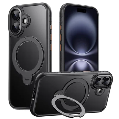 For iPhone 17 Case Compatible with MagSafe Drop Proof TPU PC Kickstand Phone Cover - Black