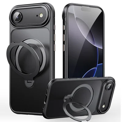 Voor iPhone Air Case Compatibel met MagSafe Stootvrij TPU PC Zwenkstandaard Telefoonhoesje - Zwart