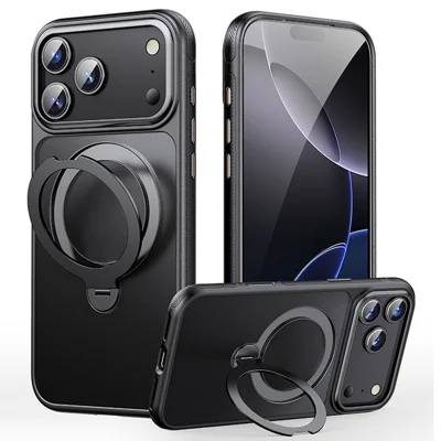 For iPhone 17 Pro Case Compatible with MagSafe Drop Proof TPU PC Kickstand Phone Cover - Black