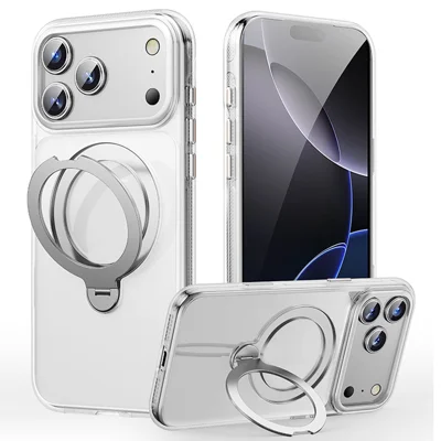For iPhone 17 Pro Case Compatible with MagSafe Drop Proof TPU PC Kickstand Phone Cover - Transparent
