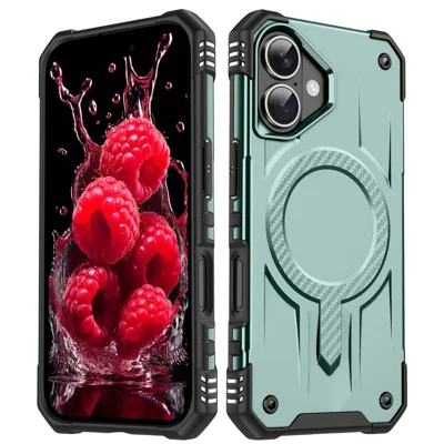 For iPhone 17 Case Compatible with MagSafe Four Corner Airbags PC + TPU Phone Cover - Blackish Green