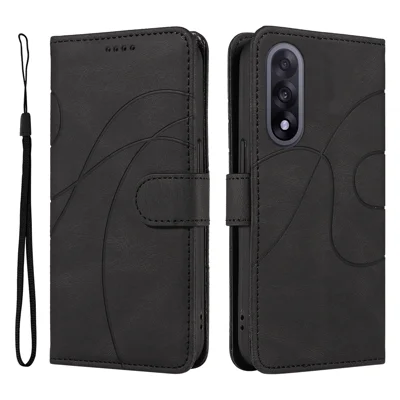 For OnePlus Nord 5 5G / OnePlus Ace 5 Ultra 5G Wallet Case Leather Phone Cover Stand with Curved Line Design -  Black