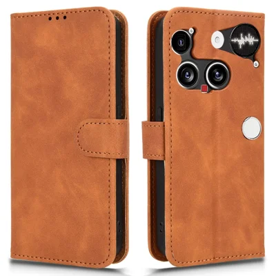 For Nothing Phone (3) 5G Leather Case Skin Feel Anti Drop Wallet Flip Phone Cover - Brown