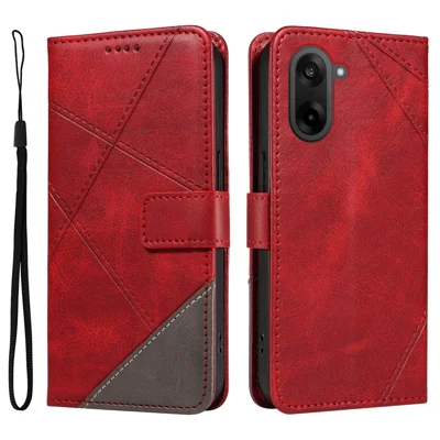 For OnePlus Nord CE5 5G / OnePlus Ace 5 Racing 5G Leather Case Geometric Line Design Wallet Phone Cover with Wrist Strap - Red