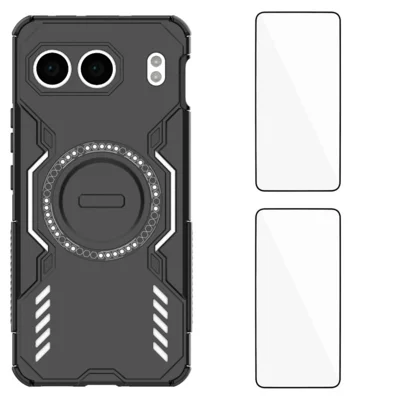 WANLONFENG For OnePlus Nord 4 Magnetic Case  DJ Series PC TPU Phone Cover with 2Pcs Tempered Glass Film - Black