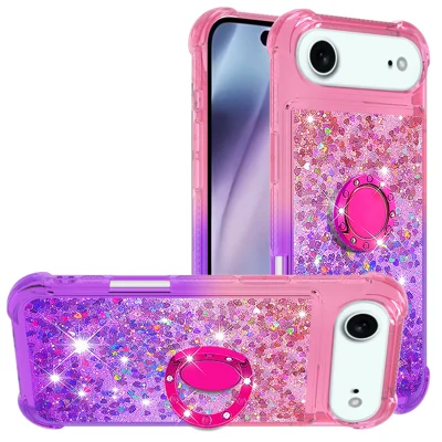 For iPhone Air TPU Case with Kickstand Gradiant Quicksand Shockproof Cover - Pink+Purple