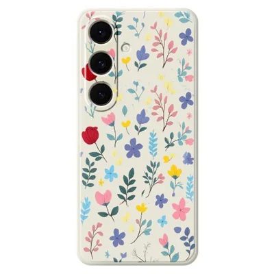 For Samsung Galaxy S24 FE Case Colorful Flower Branches Pattern Printing Straight Edge TPU Phone Back Cover - Beige