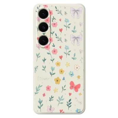 For Samsung Galaxy S24 FE Case Floral Bow Pattern Printing Straight Edge TPU Phone Back Cover - Beige