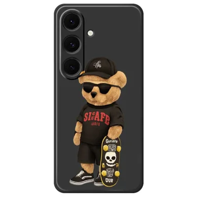 For Samsung Galaxy S24 FE Case Cool Bear Pattern Printing Straight Edge TPU Phone Back Cover - Black