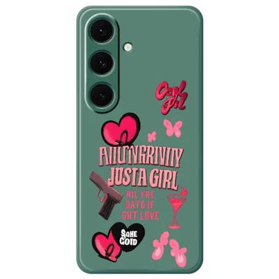 For Samsung Galaxy S24 FE Case Pink Elements Pattern Printing Straight Edge TPU Phone Back Cover - Green